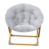 English Elm 23" Kids Cozy Mini Folding Saucer Chair, Faux Fur Moon Chair for Toddlers and Bedroom, /Soft Gold