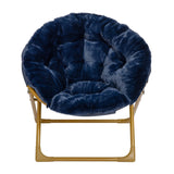 English Elm 23" Kids Cozy Mini Folding Saucer Chair, Faux Fur Moon Chair for Toddlers and Bedroom, Navy/Soft Gold