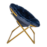 English Elm 23" Kids Cozy Mini Folding Saucer Chair, Faux Fur Moon Chair for Toddlers and Bedroom, Navy/Soft Gold