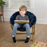 English Elm 23" Kids Cozy Mini Folding Saucer Chair, Faux Fur Moon Chair for Toddlers and Bedroom, Navy/Soft Gold