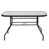 English Elm Commercial Grade Commercial Grade 27.5" x 47.25" Rectangular Patio Table with Tempered Glass Top with Umbrella Hole and Steel Tube Frame in