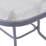 English Elm Commercial Grade Commercial Grade 27.5" x 47.25" Rectangular Patio Table with Tempered Glass Top with Umbrella Hole and Steel Tube Frame in Silver