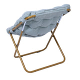 English Elm 28" Oversized Portable Faux Fur Folding Saucer Chair for Dorm, Bedroom, Dusty Aqua Faux Fur/Soft Gold Frame