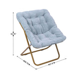 English Elm 28" Oversized Portable Faux Fur Folding Saucer Chair for Dorm, Bedroom, Dusty Aqua Faux Fur/Soft Gold Frame