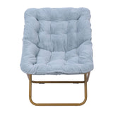 English Elm 28" Oversized Portable Faux Fur Folding Saucer Chair for Dorm, Bedroom, Dusty Aqua Faux Fur/Soft Gold Frame