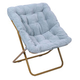 English Elm 28" Oversized Portable Faux Fur Folding Saucer Chair for Dorm, Bedroom, Dusty Aqua Faux Fur/Soft Gold Frame