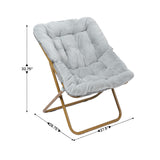 English Elm 28" Oversized Portable Faux Fur Folding Saucer Chair for Dorm, Bedroom, Faux Fur/Soft Gold Frame