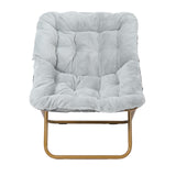 English Elm 28" Oversized Portable Faux Fur Folding Saucer Chair for Dorm, Bedroom, Faux Fur/Soft Gold Frame