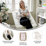 English Elm 28" Oversized Portable Faux Shearling Folding Saucer Chair for Dorm, Bedroom, Ivory Faux Shearling/Soft Gold Frame