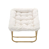 English Elm 28" Oversized Portable Faux Shearling Folding Saucer Chair for Dorm, Bedroom, Ivory Faux Shearling/Soft Gold Frame