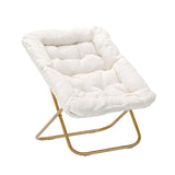 English Elm 28" Oversized Portable Faux Shearling Folding Saucer Chair for Dorm, Bedroom, Ivory Faux Shearling/Soft Gold Frame