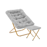 English Elm 28" Oversized Portable Faux Fur Folding Saucer Chair with folding Ottoman for Dorm, Bedroom, Faux Fur/Soft Gold Frame