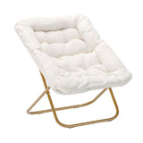 English Elm 28" Oversized Portable Faux Shearling Folding Saucer Chair with Folding Ottoman for Dorm, Bedroom, Ivory Faux Shearling/Soft Gold Frame