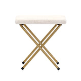 English Elm 28" Oversized Portable Faux Shearling Folding Saucer Chair with Folding Ottoman for Dorm, Bedroom, Ivory Faux Shearling/Soft Gold Frame