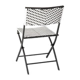 English Elm Commercial Grade Three Piece Commercial Grade Foldable French Bistro Set, Indoor/Outdoor PE Rattan Back, Seat and Table Top, /White with Steel Frames