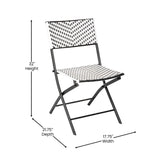 English Elm Commercial Grade Three Piece Commercial Grade Foldable French Bistro Set, Indoor/Outdoor PE Rattan Back, Seat and Table Top, /White with Steel Frames