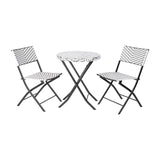 English Elm Commercial Grade Three Piece Commercial Grade Foldable French Bistro Set, Indoor/Outdoor PE Rattan Back, Seat and Table Top, /White with Steel Frames