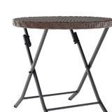 English Elm Commercial Grade Three Piece Commercial Grade Foldable French Bistro Set, Indoor/Outdoor PE Rattan Back, Seat and Table Top, with Black Steel Frames