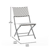 English Elm Commercial Grade Three Piece Commercial Grade Foldable French Bistro Set, Indoor/Outdoor PE Rattan Back, Seat and Table Top, /White with Charcoal Steel Frame