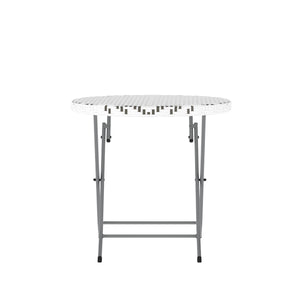 English Elm Commercial Grade Three Piece Commercial Grade Foldable French Bistro Set, Indoor/Outdoor PE Rattan Back, Seat and Table Top, /White with Charcoal Steel Frame