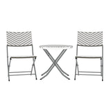 English Elm Commercial Grade Three Piece Commercial Grade Foldable French Bistro Set, Indoor/Outdoor PE Rattan Back, Seat and Table Top, /White with Charcoal Steel Frame