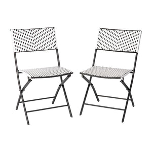English Elm Commercial Grade - Set of 2 Commercial Grade Foldable French Bistro Chairs, Indoor/Outdoor PE Rattan Back and Seat, /White with Steel Frames