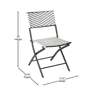 English Elm Commercial Grade - Set of 2 Commercial Grade Foldable French Bistro Chairs, Indoor/Outdoor PE Rattan Back and Seat, /White with Steel Frames