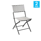 English Elm Commercial Grade - Set of 2 Commercial Grade Foldable French Bistro Chairs, Indoor/Outdoor PE Rattan Back and Seat, /White with Steel Frames