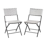 English Elm Commercial Grade - Set of 2 Commercial Grade Foldable French Bistro Chairs, Indoor/Outdoor PE Rattan Back and Seat, /White with Steel Frames