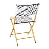 English Elm Commercial Grade - Set of 2 Commercial Grade Foldable French Bistro Chairs, Indoor/Outdoor PE Rattan Back and Seat, Navy/White with Natural Steel Frames