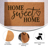 English Elm 18" x 30" Indoor/Outdoor Coir Doormat with Black Home Sweet Home Message and Non-Slip Backing