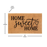 English Elm 18" x 30" Indoor/Outdoor Coir Doormat with Black Home Sweet Home Message and Non-Slip Backing