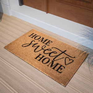 English Elm 18" x 30" Indoor/Outdoor Coir Doormat with Black Home Sweet Home Message and Non-Slip Backing