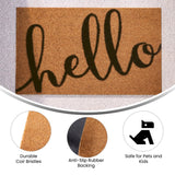 English Elm 18" x 30" Indoor/Outdoor Coir Doormat with Black Hello Message and Non-Slip Backing