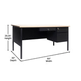 English Elm Commercial Grade Commercial Grade 30x60 Right Side Single Pedestal Desk with 3 Locking Drawers, Top and Black Frame