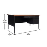 English Elm Commercial Grade Commercial Grade 30x60 Right Side Single Pedestal Desk with 3 Locking Drawers, Top and Black Frame