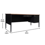 English Elm Commercial Grade Commercial Grade 30x70 Right Side Single Pedestal Desk with 3 Locking Drawers, Top and Black Frame