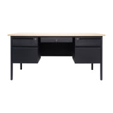 English Elm Commercial Grade Commercial Grade 30x60 Double Pedestal Desk with 5 Locking Drawers, Top and Black Frame