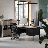 English Elm Commercial Grade Commercial Grade 30x60 Double Pedestal Desk with 5 Locking Drawers, Top and Black Frame