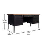 English Elm Commercial Grade Commercial Grade 30x60 Double Pedestal Desk with 5 Locking Drawers, Top and Black Frame