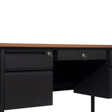 English Elm Commercial Grade Commercial Grade 30x60 Double Pedestal Desk with 5 Locking Drawers, Top and Black Frame