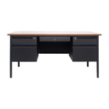 English Elm Commercial Grade Commercial Grade 30x60 Double Pedestal Desk with 5 Locking Drawers, Top and Black Frame