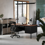 English Elm Commercial Grade Commercial Grade 30x60 Double Pedestal Desk with 5 Locking Drawers, Top and Black Frame