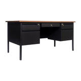 English Elm Commercial Grade Commercial Grade 30x60 Double Pedestal Desk with 5 Locking Drawers, Top and Black Frame