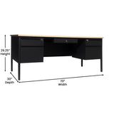 English Elm Commercial Grade Commercial Grade 30x70 Double Pedestal Desk with 5 Locking Drawers, Top and Black Frame