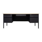 English Elm Commercial Grade Commercial Grade 30x70 Double Pedestal Desk with 5 Locking Drawers, Top and Black Frame