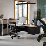 English Elm Commercial Grade Commercial Grade 30x70 Double Pedestal Desk with 5 Locking Drawers, Top and Black Frame