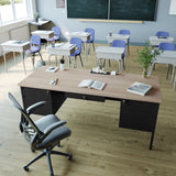 English Elm Commercial Grade Commercial Grade 30x70 Double Pedestal Desk with 5 Locking Drawers, Top and Black Frame