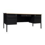 English Elm Commercial Grade Commercial Grade 30x70 Double Pedestal Desk with 5 Locking Drawers, Top and Black Frame