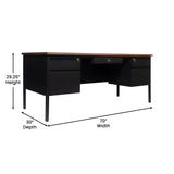 English Elm Commercial Grade Commercial Grade 30x70 Double Pedestal Desk with 5 Locking Drawers, Top and Black Frame